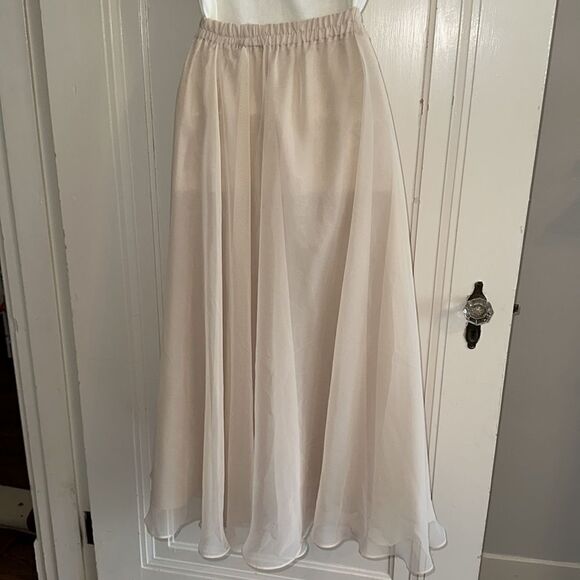 Homemade/handmade light tan double layer polyester full midi skirt - Picture 5 of 8